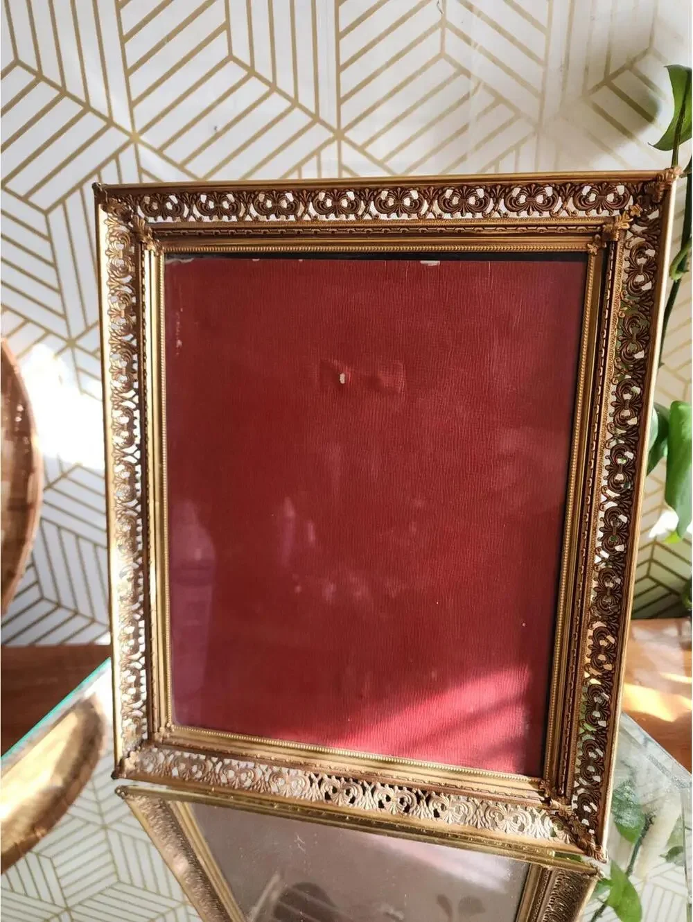 Vintage Copper Brass Filigree Ornate Freestanding Photo Frame 8x10